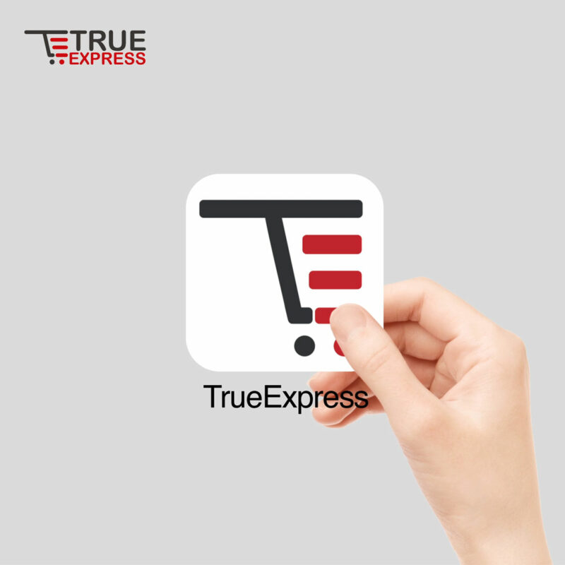 TrueExpress app icon featuring a colorful design with a speech bubble and a checkmark symbol.