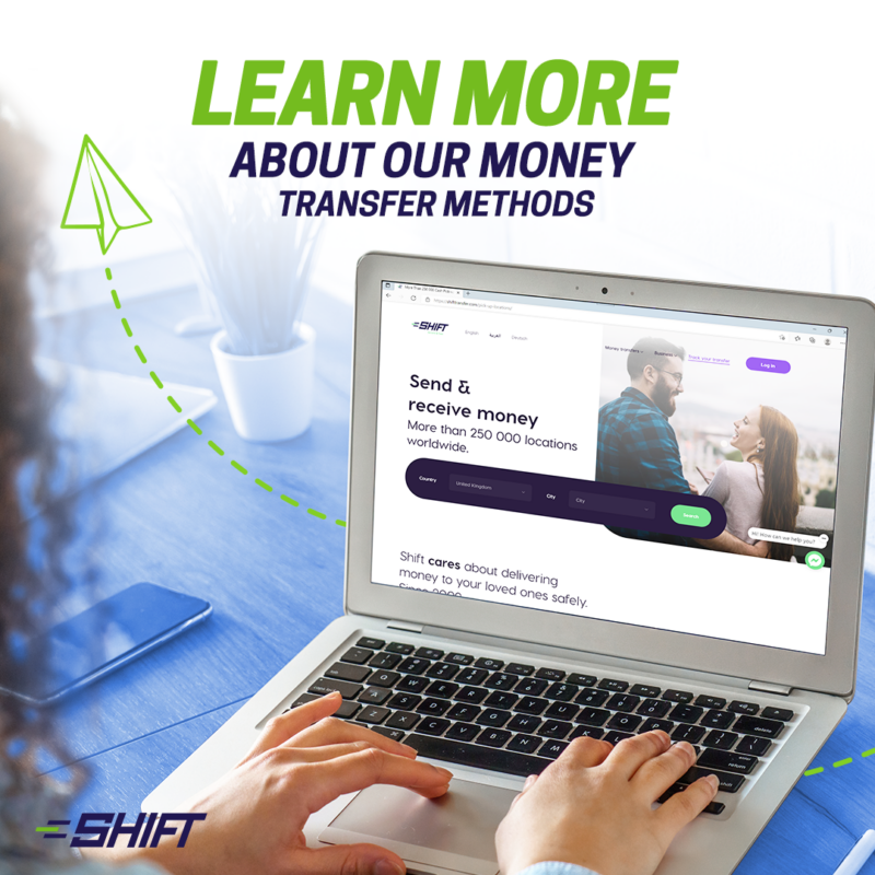 A visually appealing social media post showcasing SHIFT's secure and efficient money transfer methods.